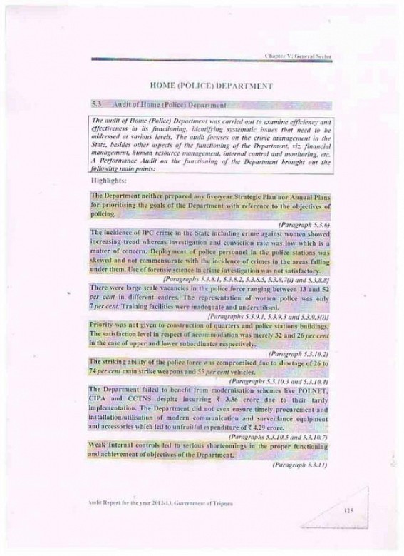 Home(Police) Department : CAG found many loopholes to be rectified : Govt. in slumber