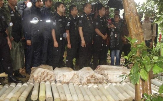 Huge arms haul in Satcherri : 200 rocket launchers in the pile of weapons recovered from a former rebel base of All Tripura Tiger Force