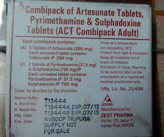 Wrong Malaria Drug being supplied by Health Dept in Tripura