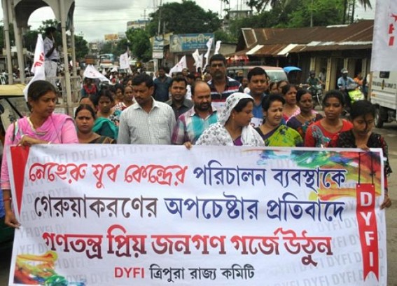 DYFI staged protest rally at Bordowali on Tuesday