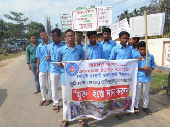 Khowai school students collect money for Nepal relief