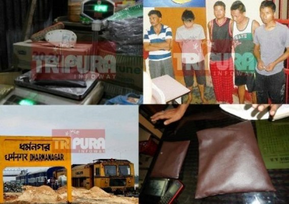 NE Trains becoming paradise for Drugs, Phensedyl, Illegal arms smuggling : 4 arrested for  transporting brown-sugar into Tripura via train, 340 gram more brown sugar recovered, Dharmanagar - Bangladesh corridor turns major hub for narcotics smuggling 