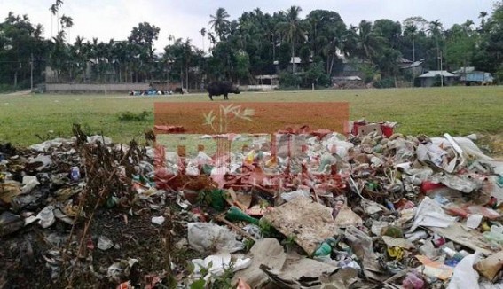 Ambassa: Garbage being piled at Dashamighat field: Municipal Corporation found burning wastes as the only remedy 