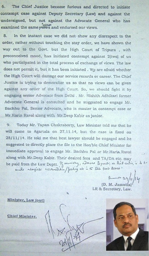 Supreme Court hits hard D.M. Jamatia : Law Secretary's case again shunted back to High Court
