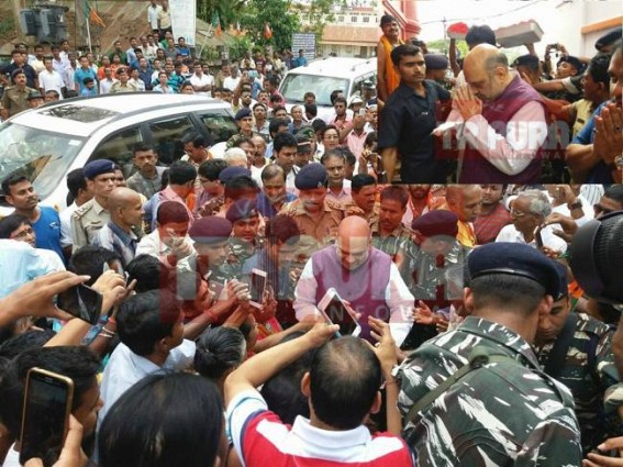 BJP Chief swears to end Communist Era in 2018, Amit Shah seeks Ma Tripura Sundariâ€™s blessings before hoisting the 1st Election rally at Kumarghat