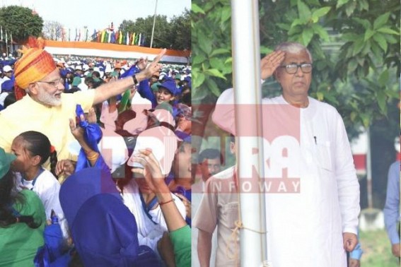 Modi Vs Manik on 71st Independence Day : Modi stressed 3-Talak, Manik ended with Go-Raksha