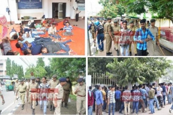 BJP's house to house job promise bites dust, Terminated employees sit in Hunger Strike : CM's lectures on Cow-rearing, Duck-rearing, Paan-shop continues 