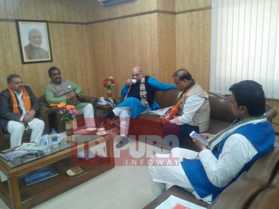 Amit Shah arrives in Tripura to address BJP rallies at Ambassa, Udaipur 