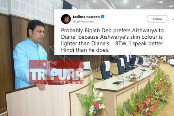 Feminist writer Taslima Nasreen claims she is better in 'Hindi' than Tripura CM 
