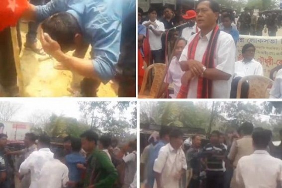 BJP-IPFTâ€™s Violent Attack on CPI-M MP Jitendra Choudhuryâ€™s rally at Taidu, footage captured in live telecast : MP faced brutal attack courageously