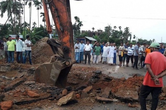 Udaipur Municipal Corporationâ€™s unscientific, forceful drain cover-up flooded town, now illegally damaged National Highway 