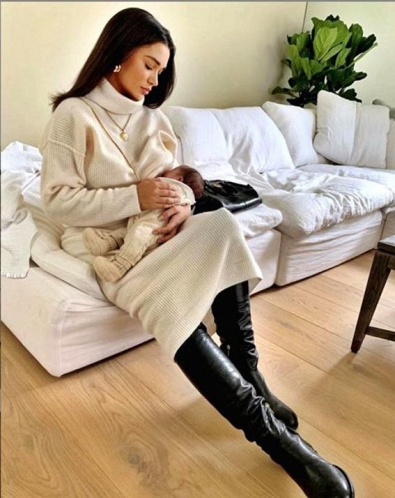 Amy Jackson shares image of breastfeeding her newborn