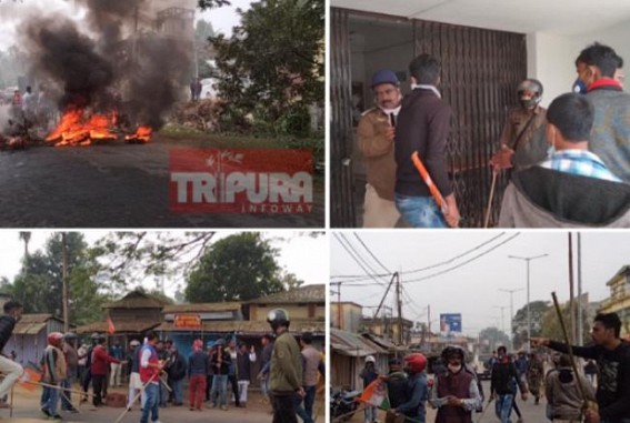 Congress, BJP clash in Kalishahar on Farmers' Strike Day : Stone pelted, Tire Burnt by Congress agitators by blocking road : Police arrested Picketers 