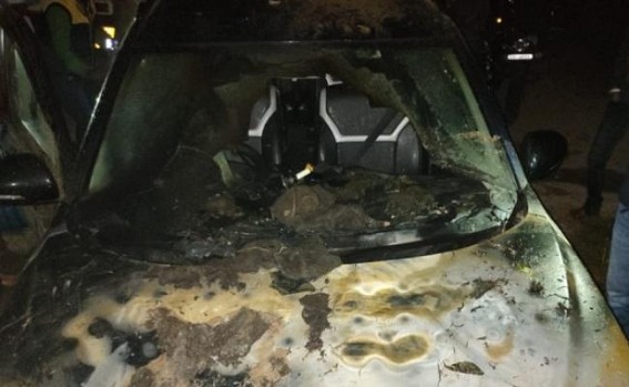 Viswa Hindu Parishad leader's Car burnt by Unknown miscreants in Agartala