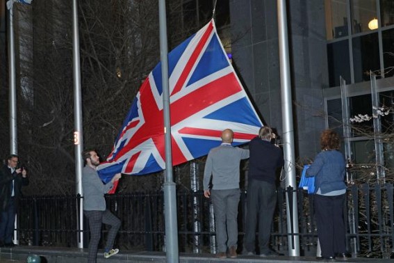 UK flags disappear in EU as Brexit transition begins