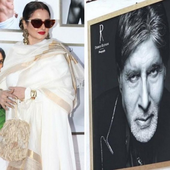 Rekha on posing next to Big B pic: 'Yahaan danger zone hai'