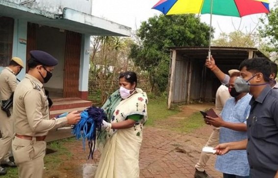 MP Pratima Bhowmik distributed masks, sanitizers among police officials 