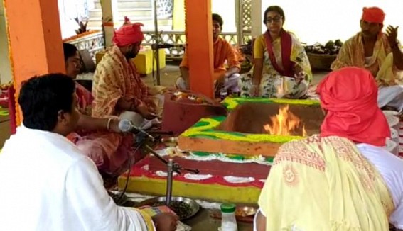 Tripura BJP MP sits in â€˜Shanti-Joggoâ€™ to fight against Corona amid No Masks and No Social Distancing