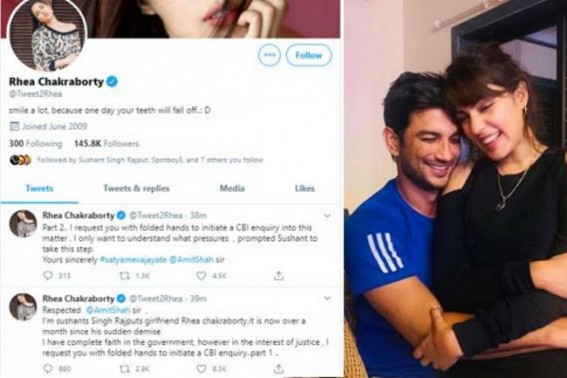 Sushant's 'girlfriend' Rhea Chakraborty requests Amit Shah for CBI probe