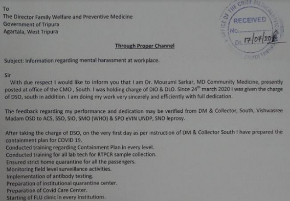 DSO south filed a complaint letter against CMO for mentally harassing her