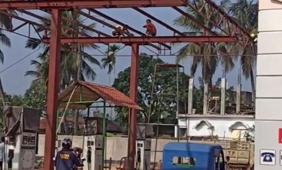 Welding works over Petrol Pump continues amid high risks at Santir Bazar