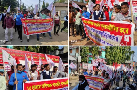 Demanding Restoration of 13,000 Posts, CPI-M held massive Rally in Belonia : 10323 Teachers' protest in Agartala falls on Day-7