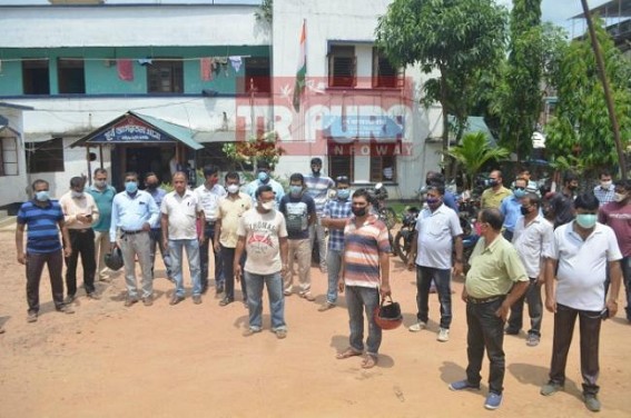 In support of harassed 10323 Teacher Bijoy Krishna Saha, colleagues accompanied him in East Agartala PS