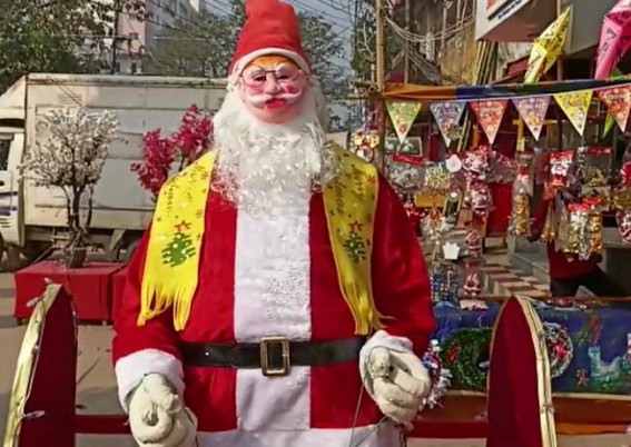 Agartala city gears up to Celebrate Christmas : Markets go trendy with glittering X-Mas Trees, Lights: Santa, Cakes display for Sales