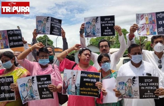 Tripura Congress Protested against Fuel Price hikes : Asked State Govt to Reduce Tax 