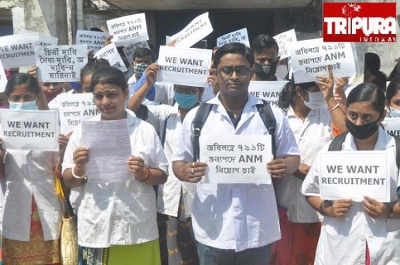 Cancelling 791 Posts' Ongoing Recruitment Process in 2018, Tripura BJP Govt now has advertised for only 47 Posts : Massive Protest staged by ANM Job Aspirants seeking Recruitment in all Vacant Posts 