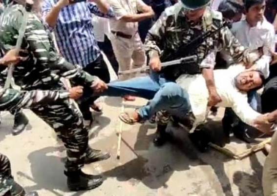 Police brutally dragged SFI and TSU activists after they held protest against TeacherS crisis in Govt School