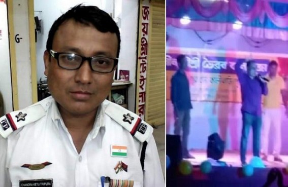 Nesha Mukt Tripura.... (!) A police official was caught singing on stage in a drunken state in Baikhora
