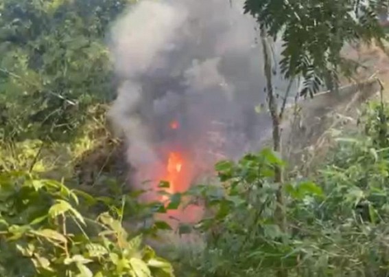 Fire caught in a lorry loaded with Cement after it fell into a ditch in the Baramura area