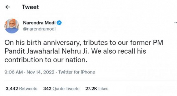 PM Modi pays tribute to Nehru on his birth anniversary