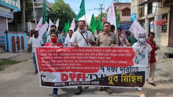 Raising 7 points demand DYFI, TYF held a protest rally in Agartala