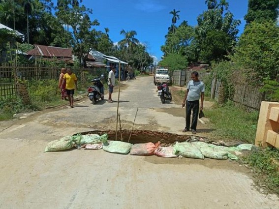 Double Engine Govt : Construction collapsed within 3 months of completion at Teliamura's Dashamighat-Baishgaria road