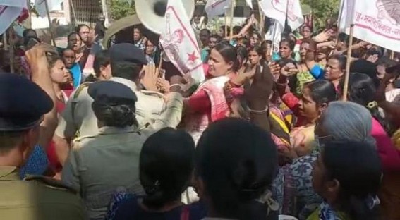 Huge clash erupted among the Police and CPIM Women wing in front of Police Headquarter while protesting against the increasing women’s crime in Tripura