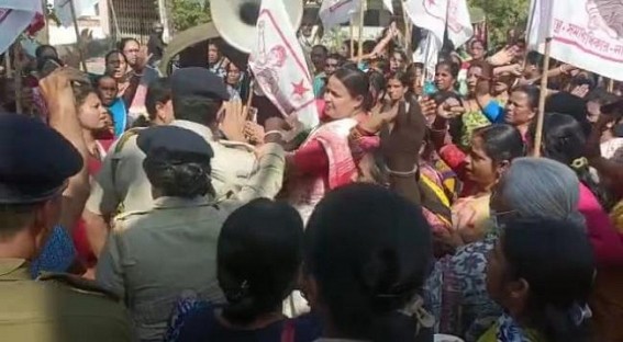 Huge clash erupted among the Police and CPIM Women wing in front of Police Headquarter while protesting against the increasing women’s crime in Tripura