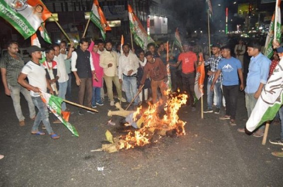 Political Violence, Murder : Congress burnt CM Manik Saha’s Effigy