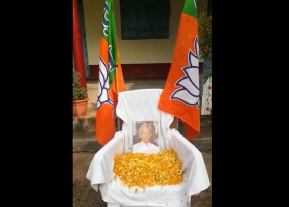 BJP wraps IPFT Supremo N.C. Debbarma’s image with BJP Flags : But 1-Day before N.C. Debbarma's death IPFT announced 'No Alliance with BJP'