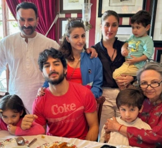 Picture perfect: Kareena, Saif, Soha and kids pose with Sharmila Tagore