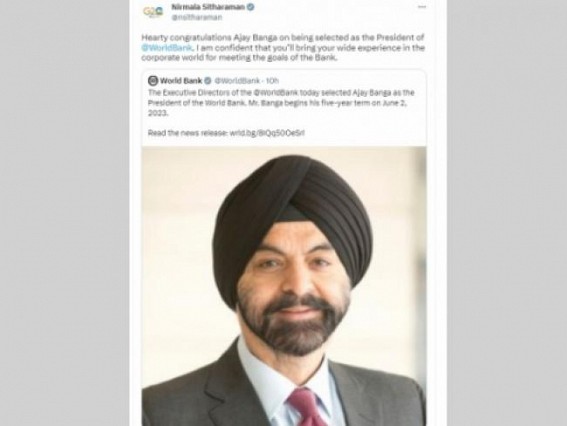 Sitharaman congratulates Ajay Banga on becoming World Bank president
