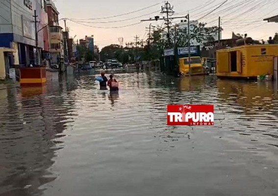 People Walked through Waist Level Water Due to Water-Logging in Agartala