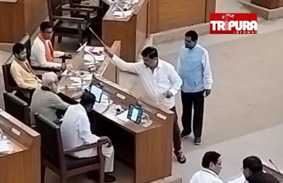 Congress MLA Sudip Barman throws ‘GANGA JAL’ in Tripura Assembly as ‘No Action’ against BJP MLA Jadab Lal Nath for Watching Porn Clips inside Assembly during Last Assembly Session