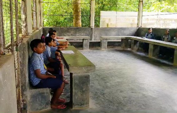 Either Summer Waves Or Storms : Lack of Classrooms, Benches force Students to Sit in Mid-Day-Meal Hall in Belonia Kukichara School