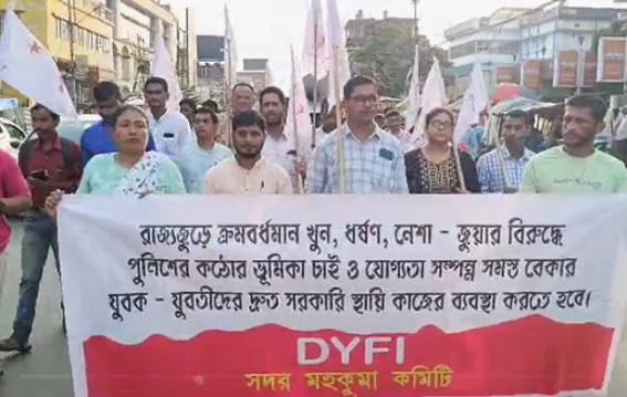DYFI held protest against Unemployment, Rising Crimes and Drugs in Tripura