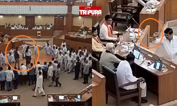 Jadab Lal Nath's Porn Clip Watching Row : Speaker Suspends 5 Opposition MLAs for Climbing on Table during Protest, Throwing Ganga-Jal over BJP MLAs inside Assembly