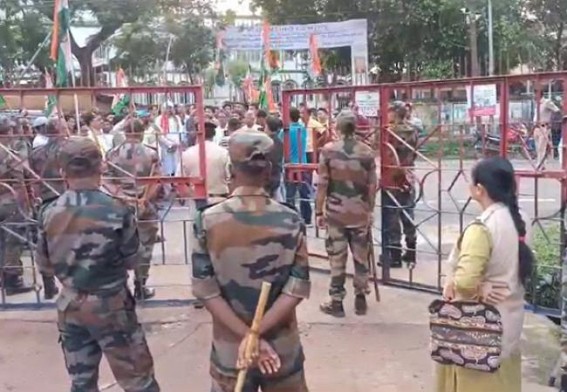 Rajib Gandhi’s Statue Vandalism : Congress gheraoed Police station in Kailashahar
