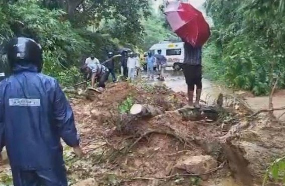Vehicles stranded after landslide blocked road