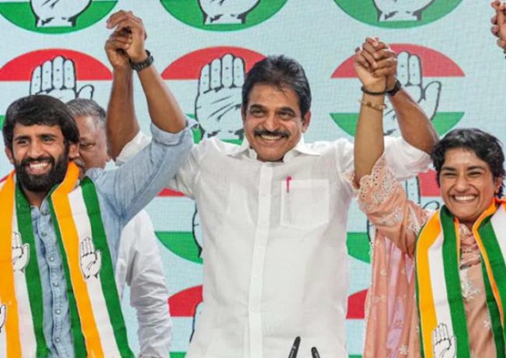 Top Indian Wrestlers join Politics to support Opposition Congress Ahead of Haryana State Assembly Election